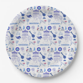 Prato De Papel Grécia Azul e Branco