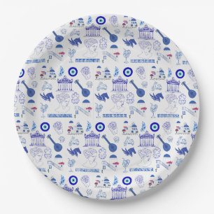 Prato De Papel Grécia Azul e Branco