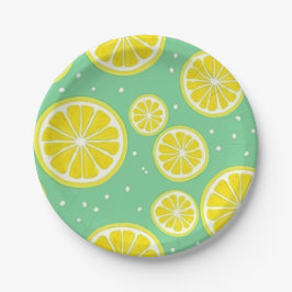 Prato De Papel Green and Yellow Lemon Slice Pattern