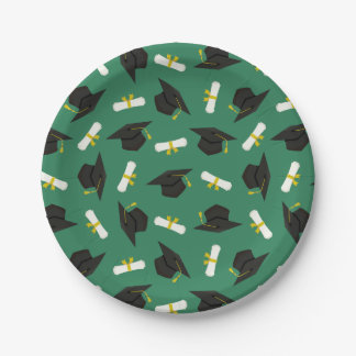 Prato De Papel Green Caps Diplomas Pattern Graduation Party