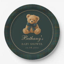 Prato De Papel Green Check Polo Teddy Bear Baby Shower