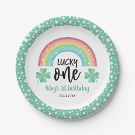 Prato De Papel Green Clover & Rainbow Lucky One First Birday