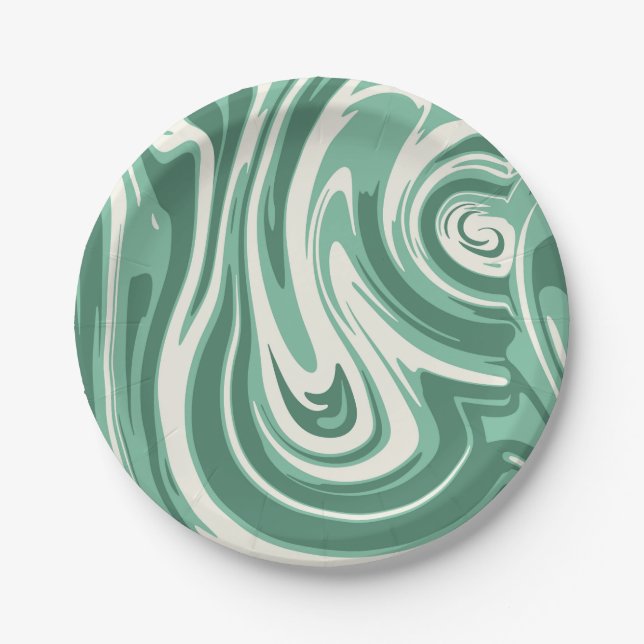 Prato De Papel Green e Cream Marble Swirl (Frente)