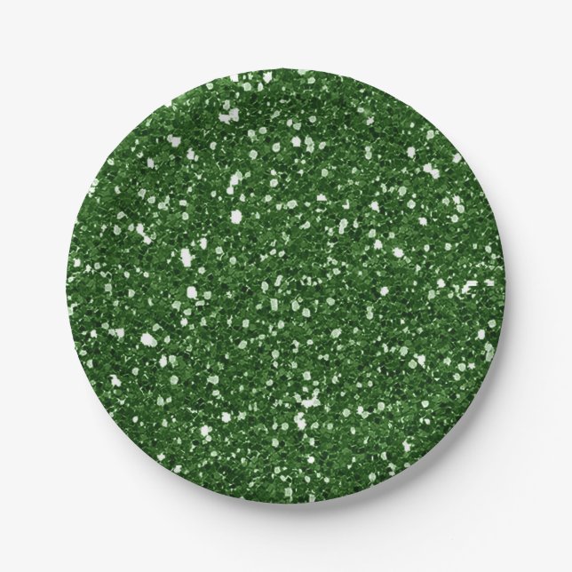 Prato De Papel Green Emerald Sparkle Glitter - Partido Personaliz (Frente)