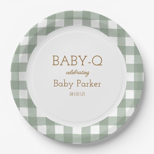 Prato De Papel Green Gingham Baby-Q Circular Plate 2 (Frente)