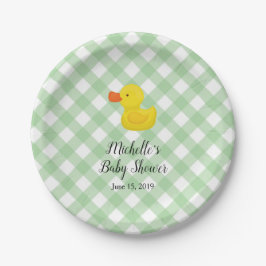 Prato De Papel Green Gingham Rubber Duckie Baby Shower