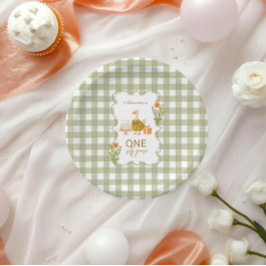 Prato De Papel Green Gingham Silly Goose 1st Birthday