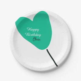 Prato De Papel Green heart happy birthday white black balloon kid