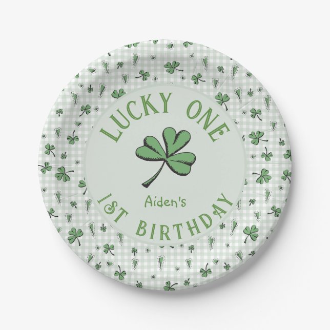 Prato De Papel Green Lucky One Irish primeiro aniversario (Frente)