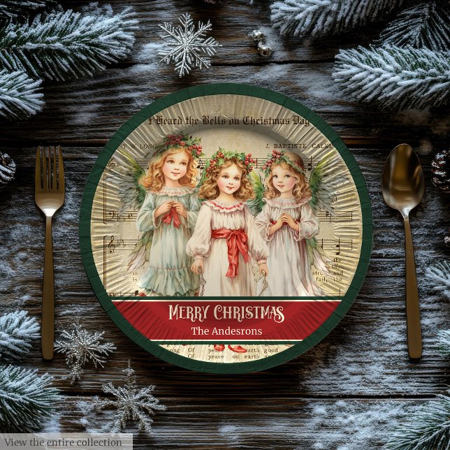 Prato De Papel Green Red Merry Christmas Plates Angels Keepsake (Green Red Merry Christmas Plates Angels Keepsake)