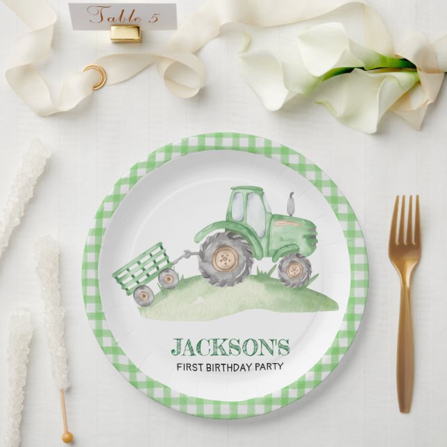 Prato De Papel Green Tractor Farm birthday paper plates (Casamento)