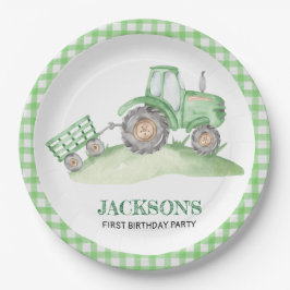 Prato De Papel Green Tractor Farm birthday paper plates
