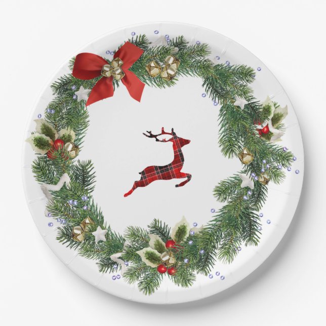 Prato De Papel Greenerescer Wreath & Reindeer Xmas - Placa (Frente)