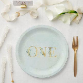 Prato De Papel Greenery 1, primeira placa de festa de aniversário
