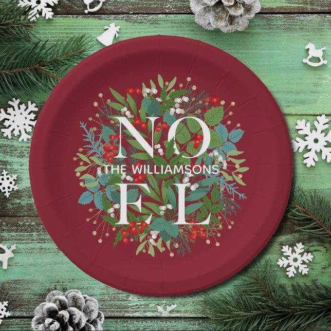 Prato De Papel Greenery Berries NOEL Natal pequeno (Greenery and Berries NOEL Christmas Holiday Small Paper Plates)