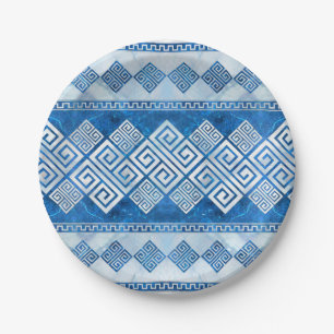 Prato De Papel Grego Meander - Gemstone e pérola azul-chave greg