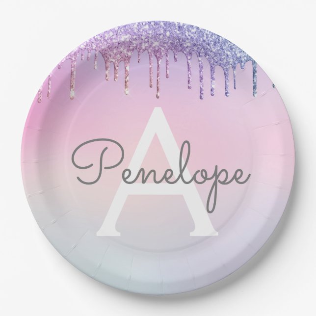 Prato De Papel Grelha De Coleta Do Arco-Íris Com Monograma (Frente)