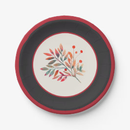 Prato De Papel Greve de Berry Vermelho Botânico e Folhas