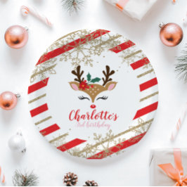 Prato De Papel Greve de Flocos de Neve Dourados de Aniversário de