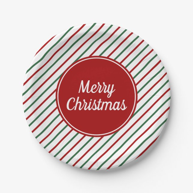 Prato De Papel Greve Vermelha Festiva Verde Natal (Frente)