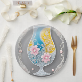 Prato De Papel Grey and pink floral glass design AI art 