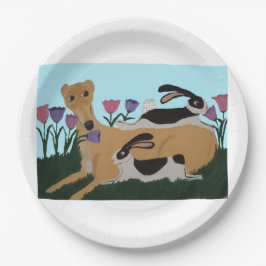 Prato De Papel Greyhound with bunnies