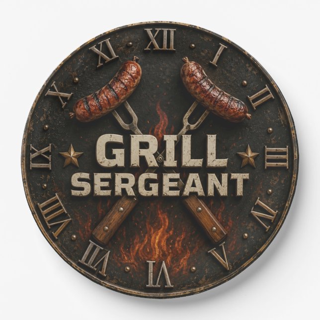 Prato De Papel Grill Sergeant Funny BBQ Grill Master Barbecue  (Frente)