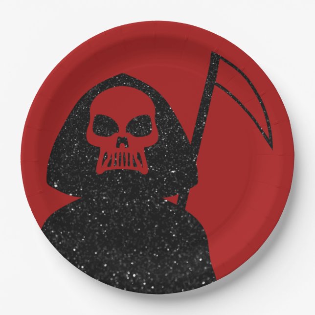 Prato De Papel Grim Reaper Glitter Halloween (Frente)
