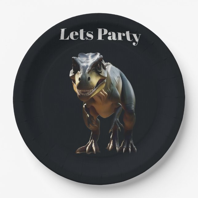 Prato De Papel **"Grin Fearsome: O T-Rex Esmirante"** (Frente)