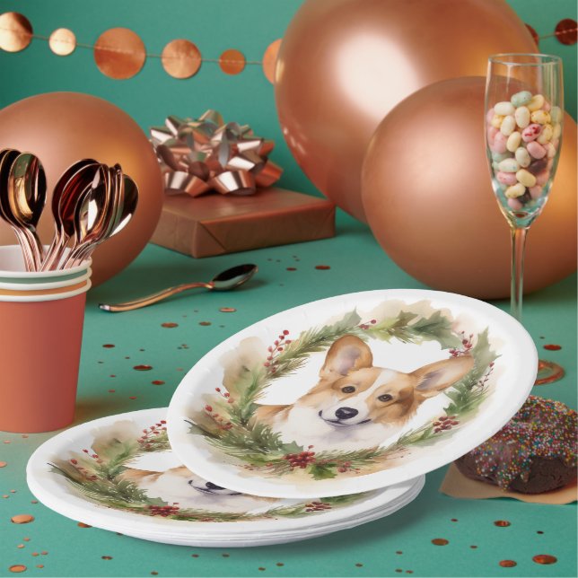 Prato De Papel Grinalda de Natal do Corgi Pupila Festiva (Múltiplo)