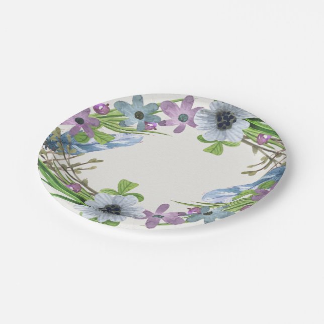 Prato De Papel Grinalda floral azul (Inclinado)