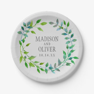 Prato De Papel Grinalda verde da folha da aguarela que Wedding
