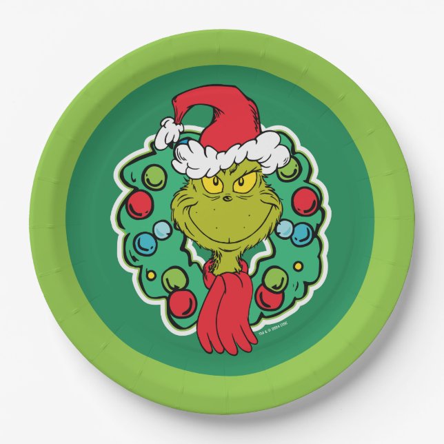 Prato De Papel Grinch | Coroa de Natal (Frente)