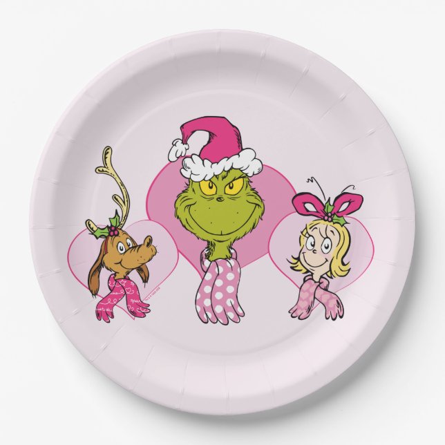Prato De Papel Grinch Crew in Pink Valentine's Portrait (Frente)