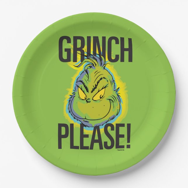 Prato De Papel Grinch Malicioso | Por favor, Grinch Engraçado (Frente)