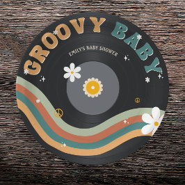 Prato De Papel Groovy Baby Retro Vinil Record Chá de fraldas