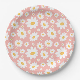 Prato De Papel Groovy Blush Boho Daisy Floral Garden Padrão