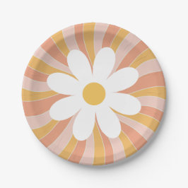 Prato De Papel Groovy Boho Retro Daisy Sunshine