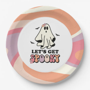 Prato De Papel Groovy Fantasma retro Halloween Aniversário