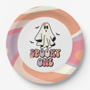 Prato De Papel Groovy Fantasma retrô Halloween Assustador Um Aniv