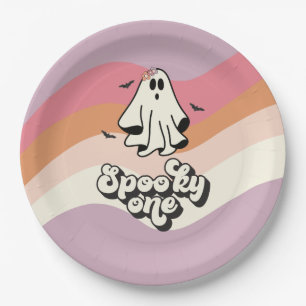 Prato De Papel Groovy Fantasma retrô Halloween Assustador Um Aniv