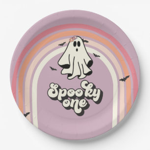 Prato De Papel Groovy Fantasma retrô Halloween Assustador Um Aniv