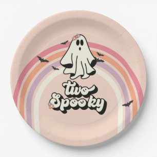 Prato De Papel groovy Fantasma retrô Halloween Dois Assustadores