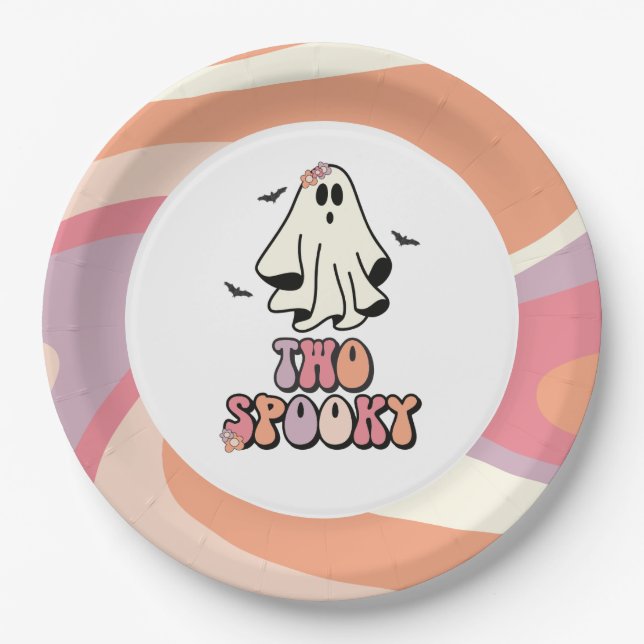 Prato De Papel Groovy Fantasma retrô Halloween Dois Assustadores  (Frente)