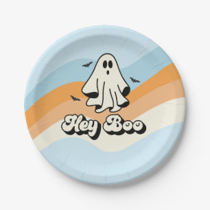 Prato De Papel Groovy Fantasma retrô Halloween Ei Boo Assustador