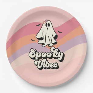 Prato De Papel groovy Fantasma retro Halloween Vibrações Assustad