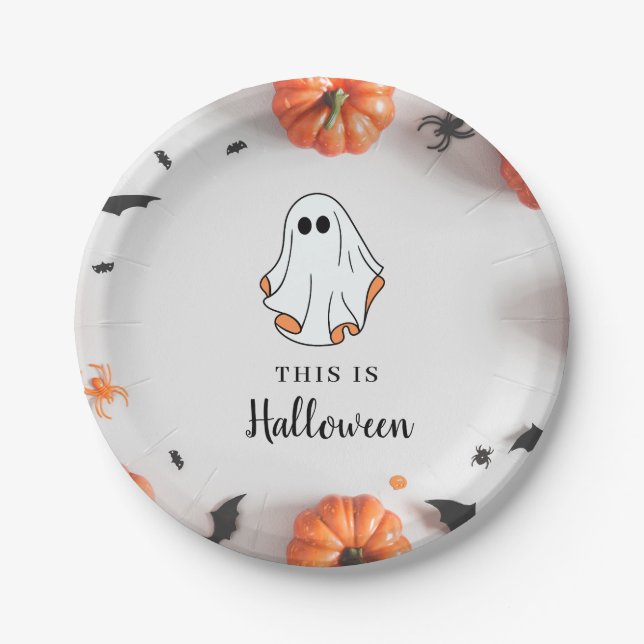 Prato De Papel Groovy Ghost retro Halloween (Frente)