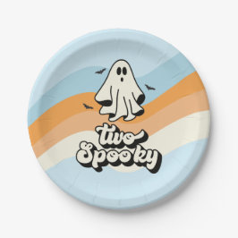 Prato De Papel Groovy Ghost retro Halloween Dois Azul Spooky