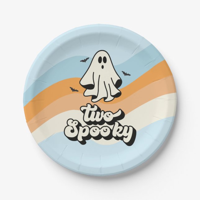 Prato De Papel Groovy Ghost retro Halloween Dois Azul Spooky (Frente)