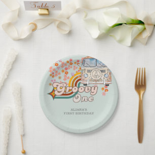 Prato De Papel Groovy One Daisy boho floral primeiro aniversario